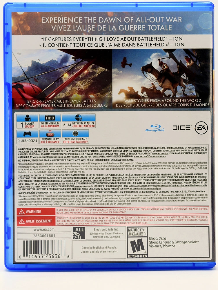 Battlefield 1 Ps4 Game Back
