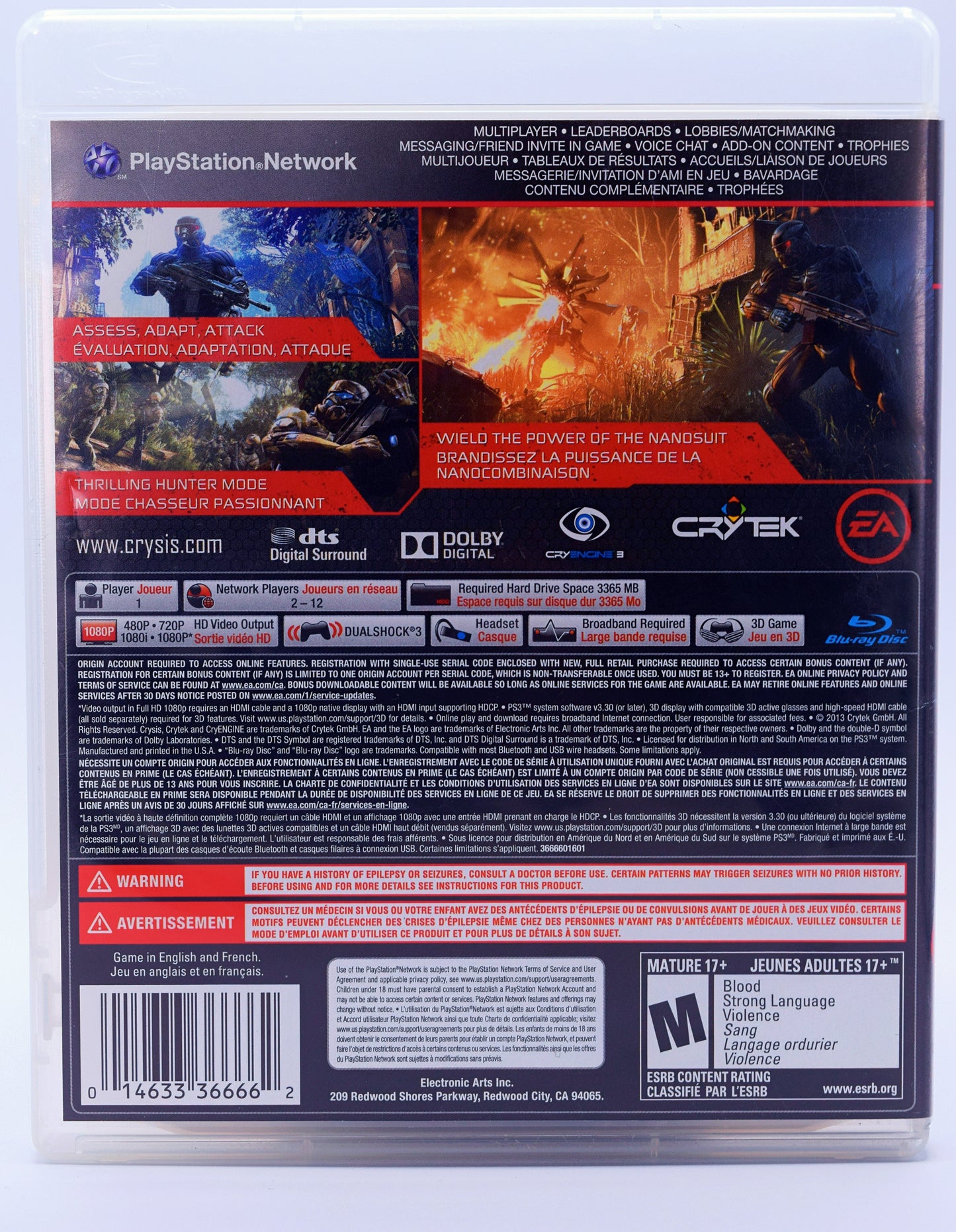 Crysis 3 Hunter Edition Ps3 Game Back
