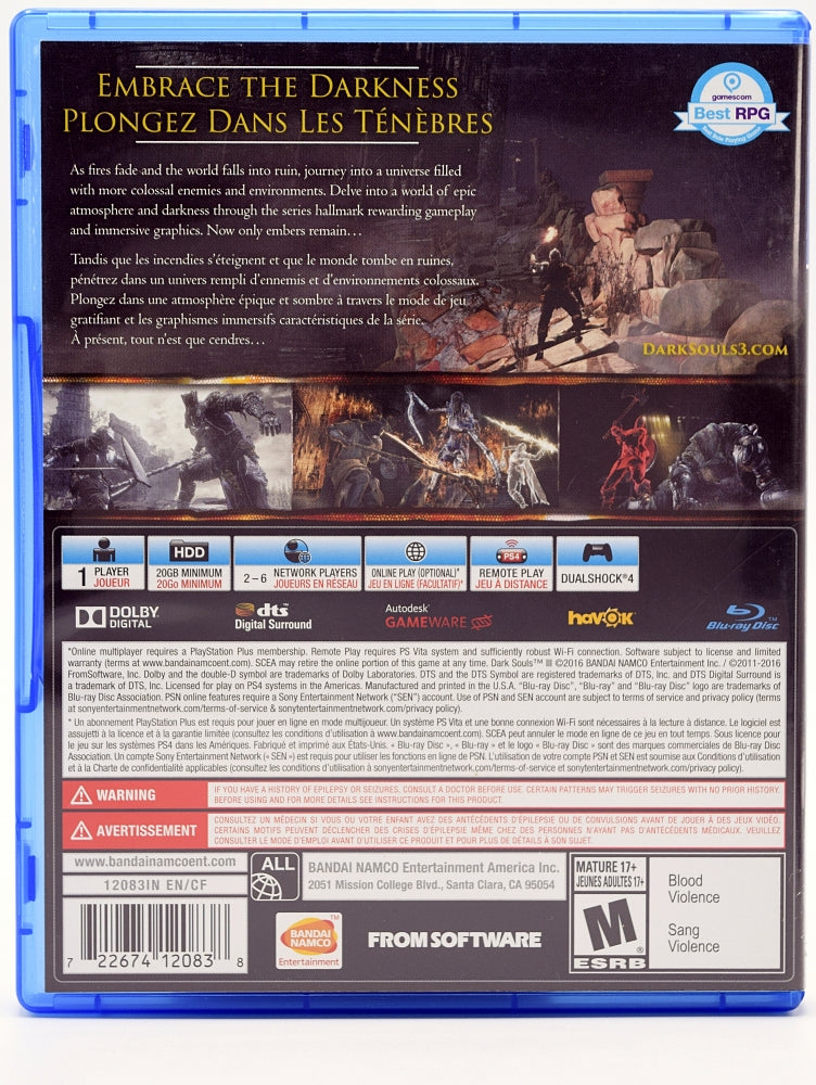Dark Souls Iii Day One Edition Ps4 Game Back