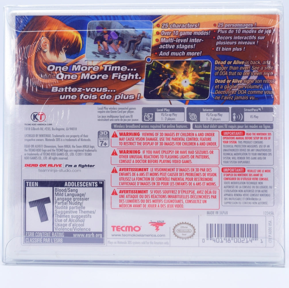 Dead Or Alive Dimensions 3Ds Game Back