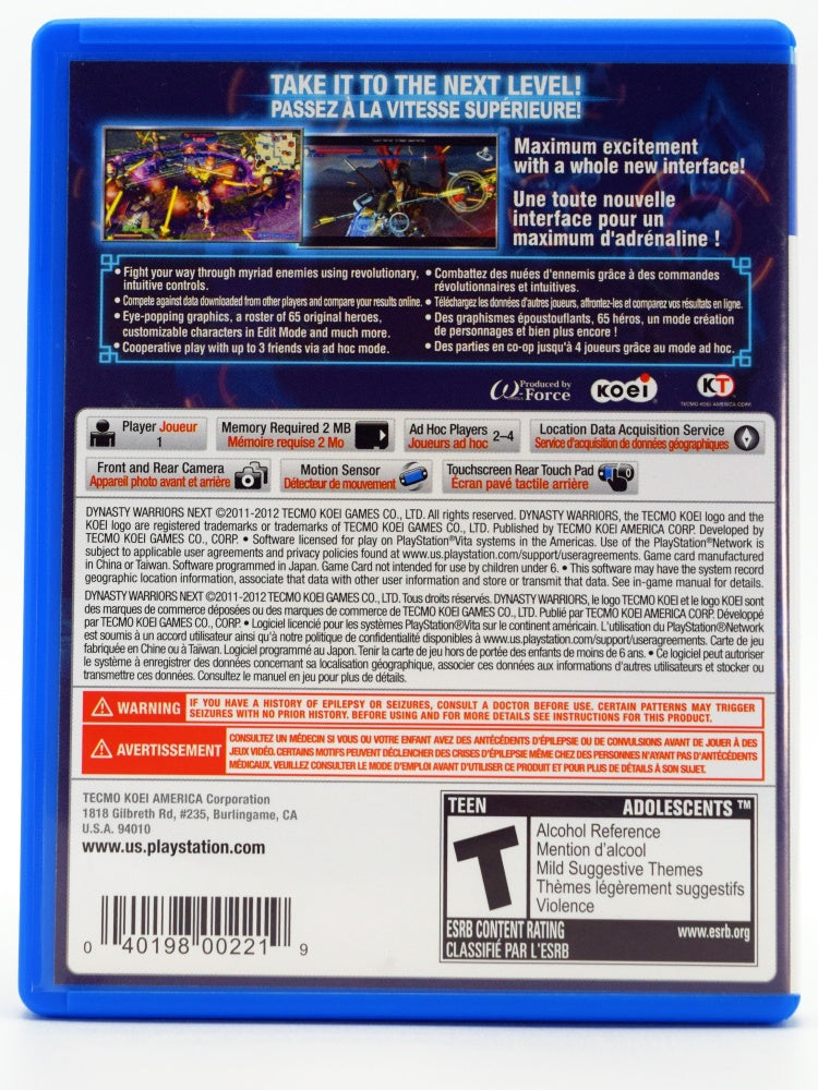 Dynasty Warriors Next Psvita Back