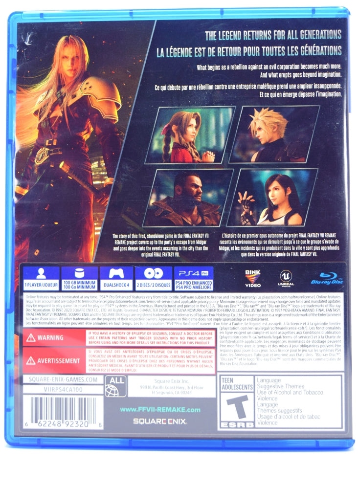 Final Fantasy Vii Remake Ps4 Game Back