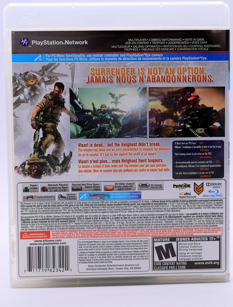 Killzone 3 Ps3 Game Back