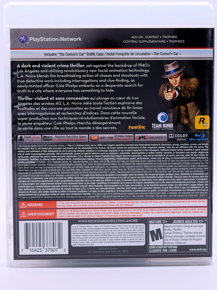 La Noire Ps3 Game Back