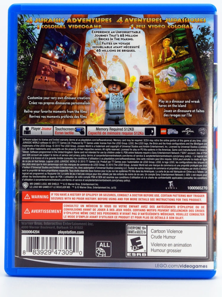 Lego Jurassic World Psvita Game Back