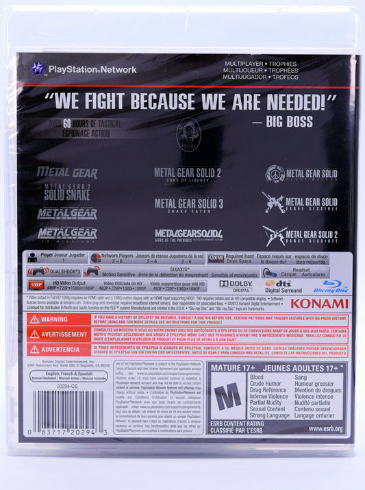 Metal Gear Solid The Legacy Collection Ps3 Game Back