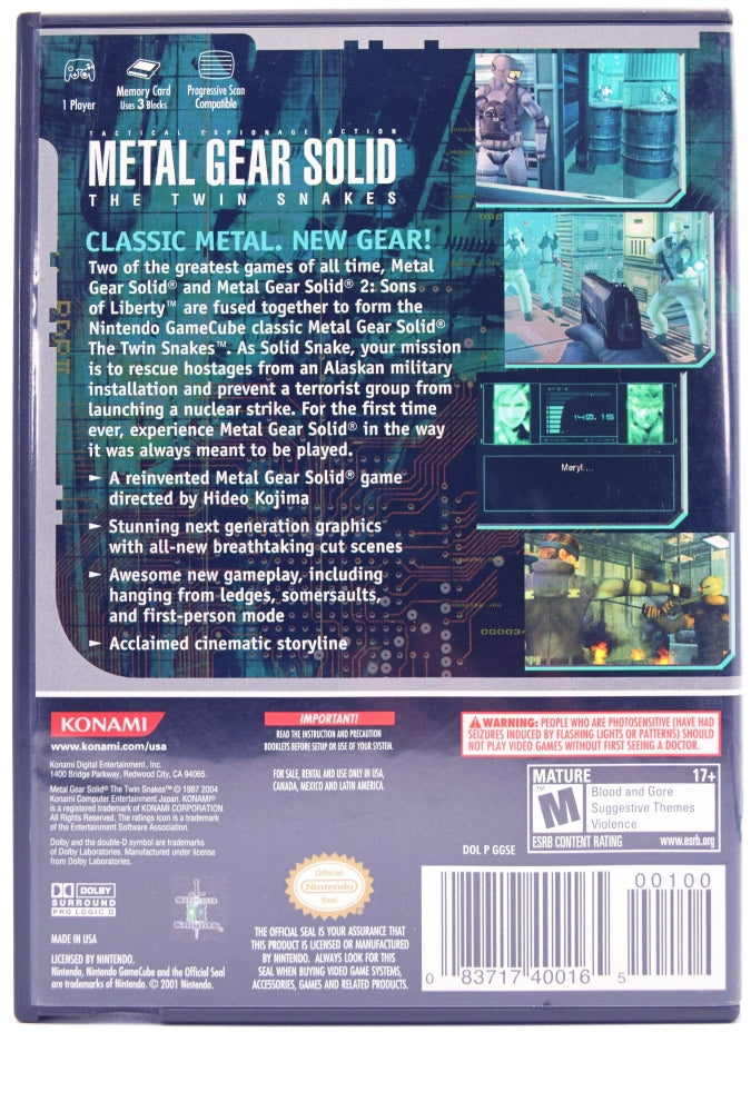Metal Gear Solid Twin Snakes Gamecube Game Back