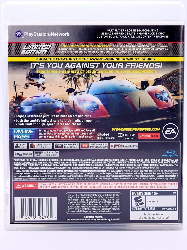 Need For Speed Hot Pursuit Limited Edition Ps3 Game Back