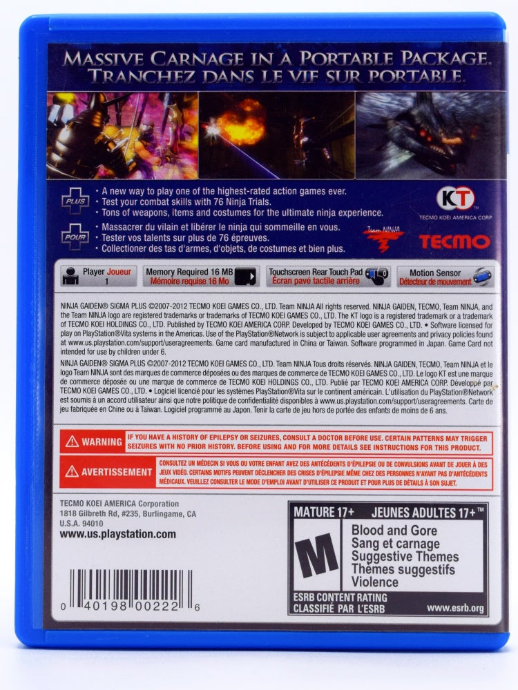 Ninja Gaiden Sigma Plus Psvita Game Back