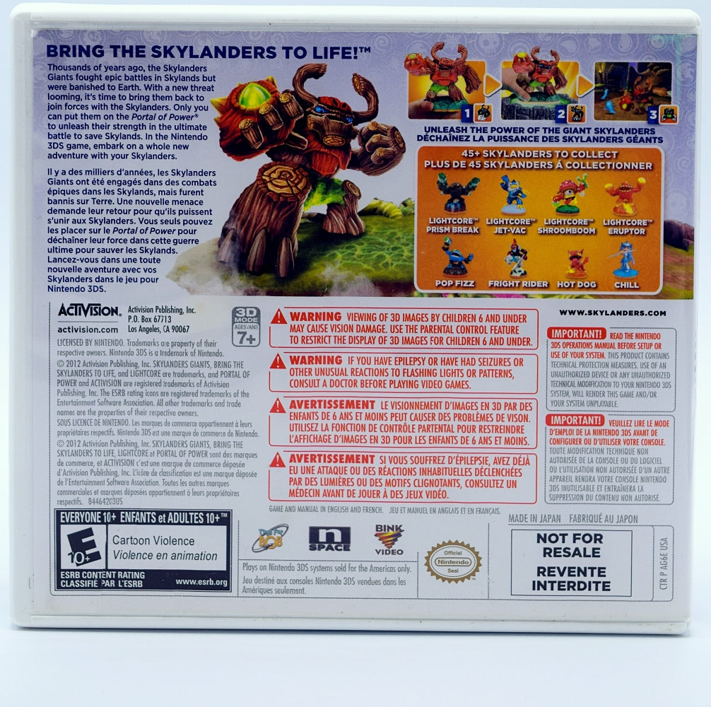 Skylanders Giants Not For Resale 3Ds Game Back