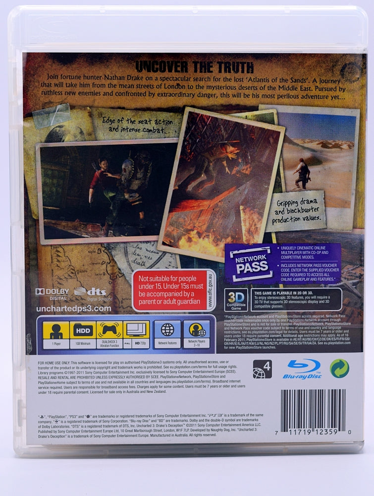 Uncharted 3 Drakes Deception Ps3 Game Back