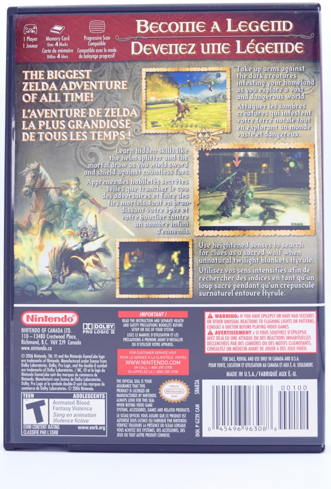 Zelda Twilight Princess Gamecube Game Back